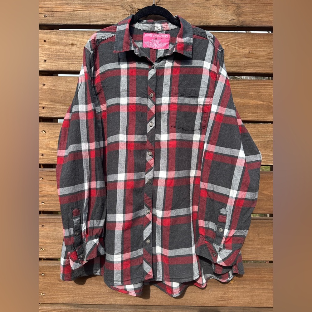 Rustic Outfitters Women's Red Black White Plaid Button-Up Shirt